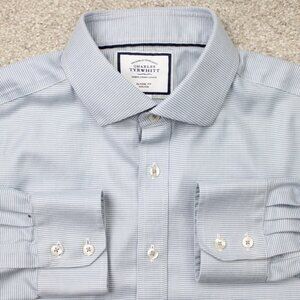 Charles Tyrwhitt Shirt Mens 17 1/2, 34 Blue Non Iron Classic Fit Cotton L/S